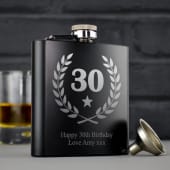 Personalised 30th Birthday Black Hip Flask
