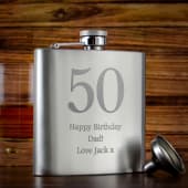 Personalised 50th Birthday Brushed Stainless Steel Hip Flask Product Image
