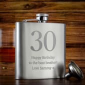 Personalised 30th Birthday Brushed Stainless Steel Hip Flask