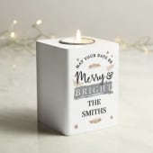Personalised White Wooden Christmas Tea Light Holders (Merry & Bright)