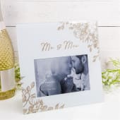 Mr & Mrs Grey Glass Gold Floral Frame - 4" x 6"