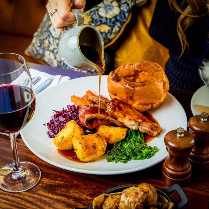 Traditional Sunday Roast with a Glass of Wine for Two product image