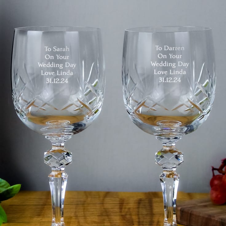 Engraved Cut Crystal Anniversary Wine Glasses product image