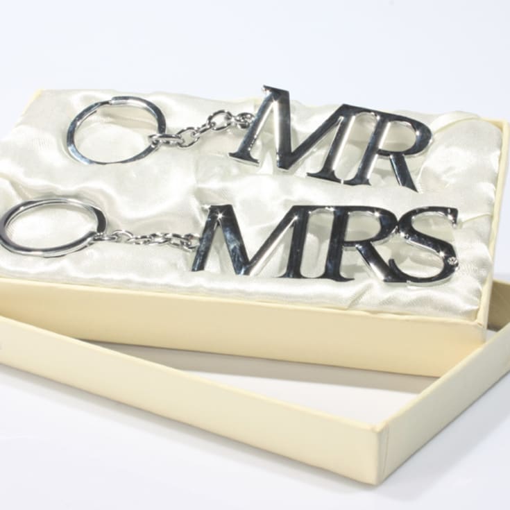 The Gift Experience Silver Mr & Mrs Plated Keyrings | Bride And Groom Gifts | Newlywed Presents | Presented In A Silk-Lined Presentation Box