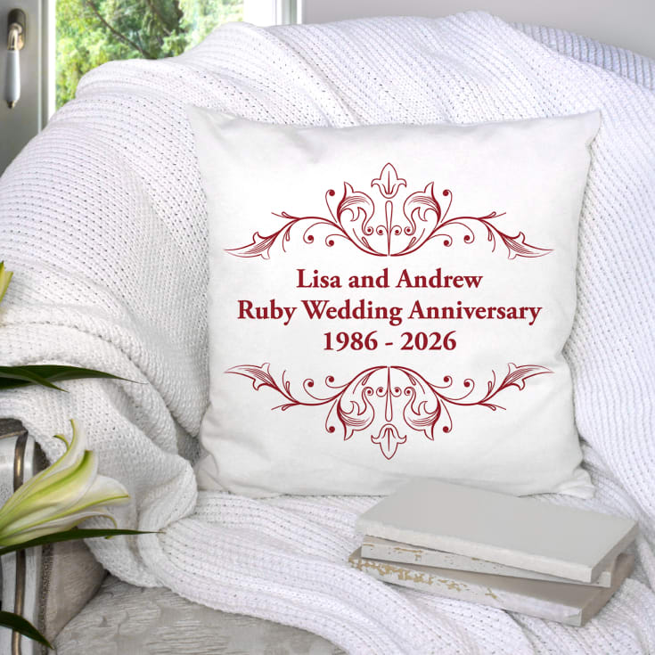 The Gift Experience Personalised Ruby Anniversary Cushion | 40Th Wedding Anniversary Gifts | Size: 46Cms