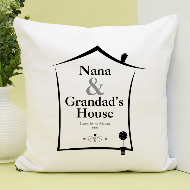 The Gift Experience Black/White Grandparents House Personalised Cushion - Gifts For Grandparents