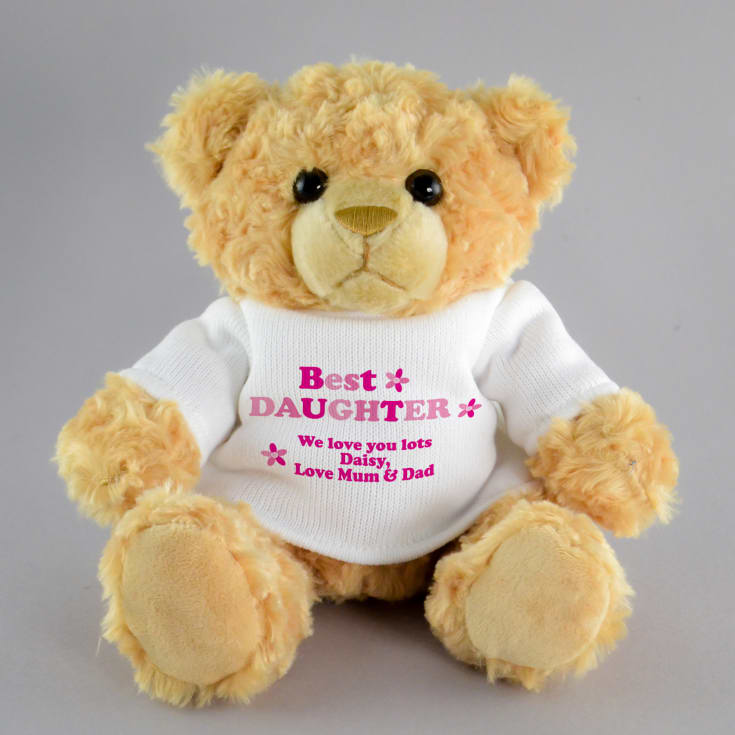 The Gift Experience Girls White Personalised Best Daughter Teddy Bear | Children's Gifts | Soft Toys