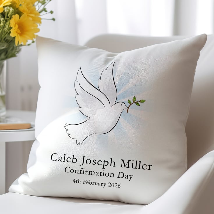 The Gift Experience White/Pink/Blue Personalised Confirmation Day Cushion - Special Keepsake Gifts