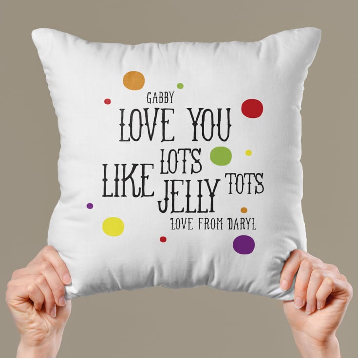 The Gift Experience Red/Yellow/Orange Personalised Jelly Tots Cushion - Birthday Gifts