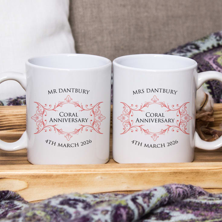 The Gift Experience Coral Pair Of Personalised Anniversary Mugs - 35Th Wedding Anniversary Gifts