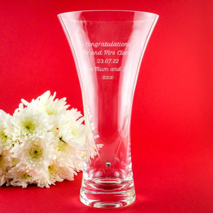 The Gift Experience Personalised Diamante Vase With Etched Heart Design - Glass Gifts