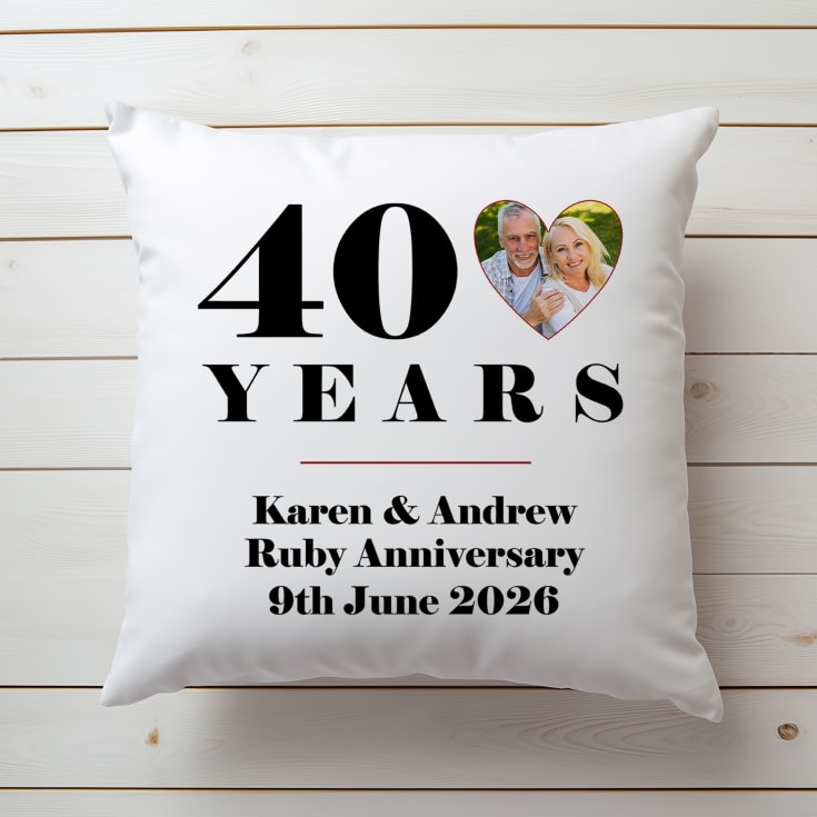 The Gift Experience Personalised 40Th Wedding Anniversary Photo Cushion | Ruby Anniversary Gifts