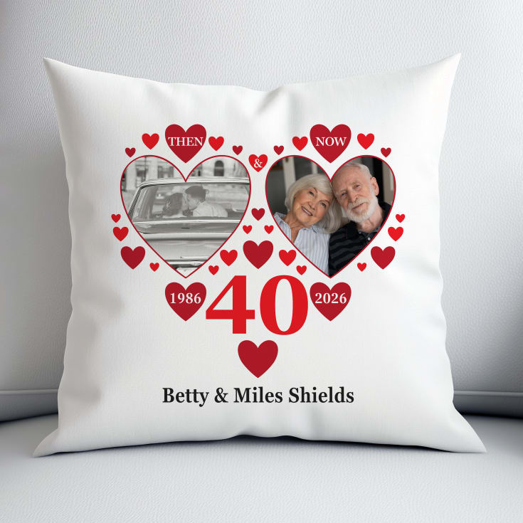 The Gift Experience Red Personalised Then And Now Ruby Anniversary Photo Cushion | 40Th Wedding Anniversary Gifts | Size: 46Cm Square