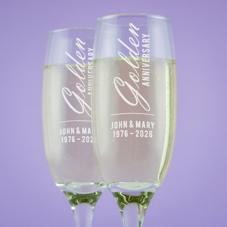 The Gift Experience Golden Personalised Anniversary Champagne Flutes | Glass Gifts | 21Cm In Height | 50Th Wedding Anniversary Gifts
