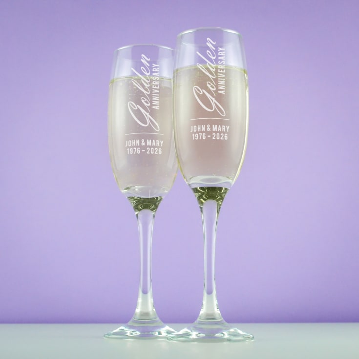 Personalised Golden Anniversary Champagne Flutes product image