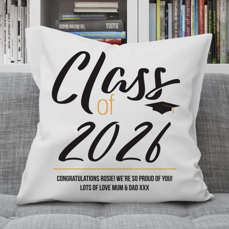 The Gift Experience Black/Yellow Personalised Class Of Personalised Cushion - Mortar Board Hat Design - Student Gifts