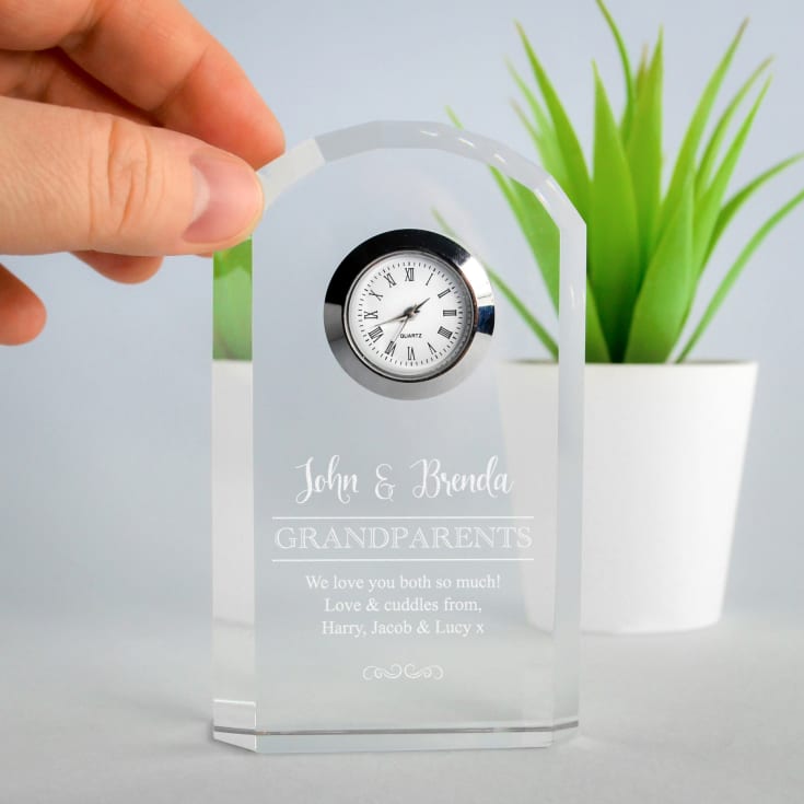 The Gift Experience Black Engraved Grandparents Crystal Mantel Clock - Christmas Gifts - Grandad & Grandma