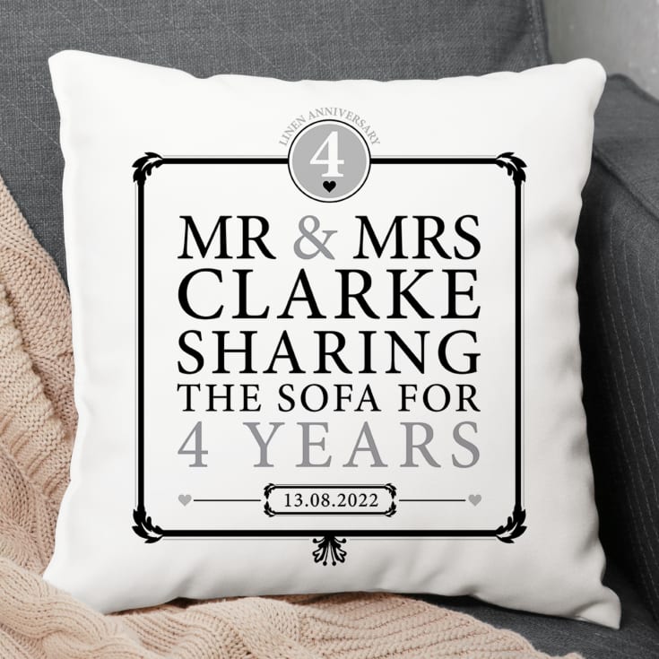 The Gift Experience White/Black/Grey Personalised 4Th Anniversary Sharing The Sofa Cushion