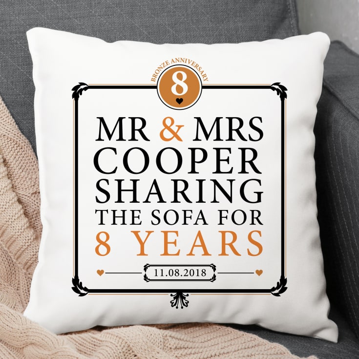 The Gift Experience Personalised 8Th Anniversary Sharing The Sofa Cushion