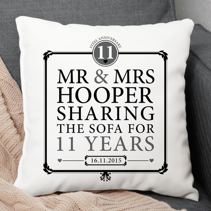 The Gift Experience Personalised 11Th Anniversary Sharing The Sofa Cushion