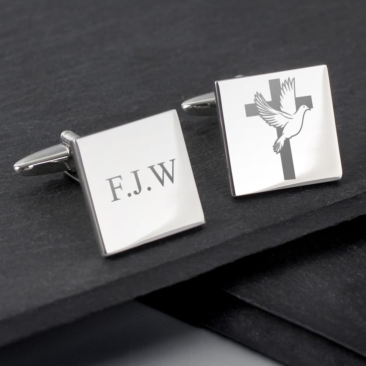 The Gift Experience Boys Silver Personalised Confirmation Cufflinks