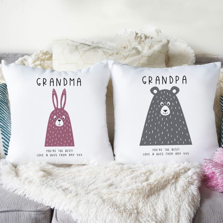 The Gift Experience Pink/Grey/Black Personalised Pair Of Grandparents Cushions
