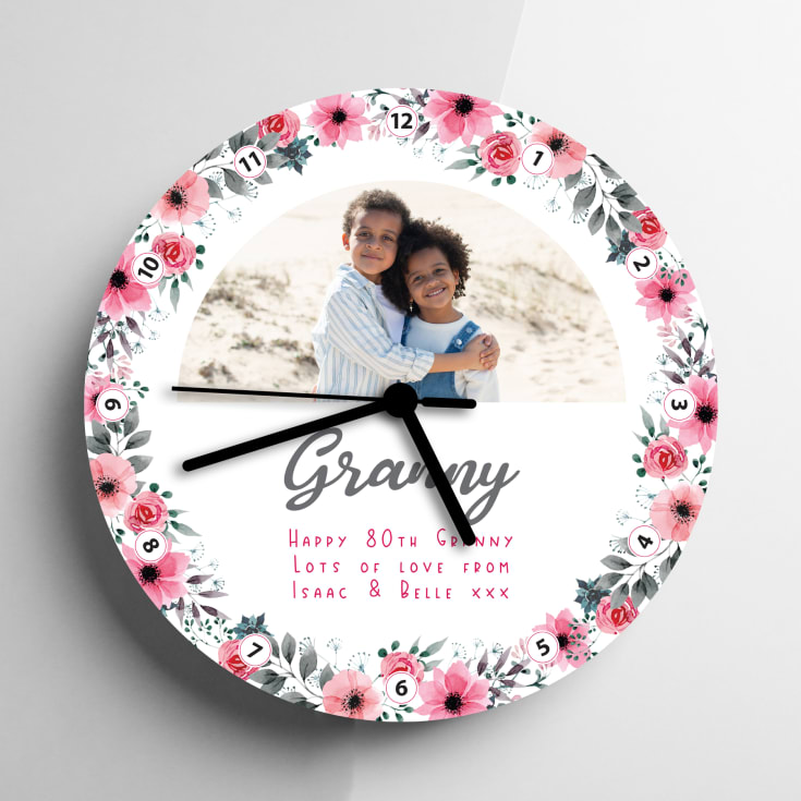 Personalised Floral Grandma Photo Clock product image