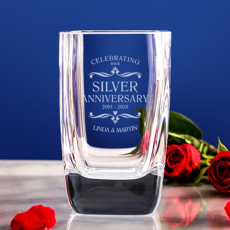 The Gift Experience Silver Personalised Wedding Anniversary Glass Vase | 25Th Wedding Gift