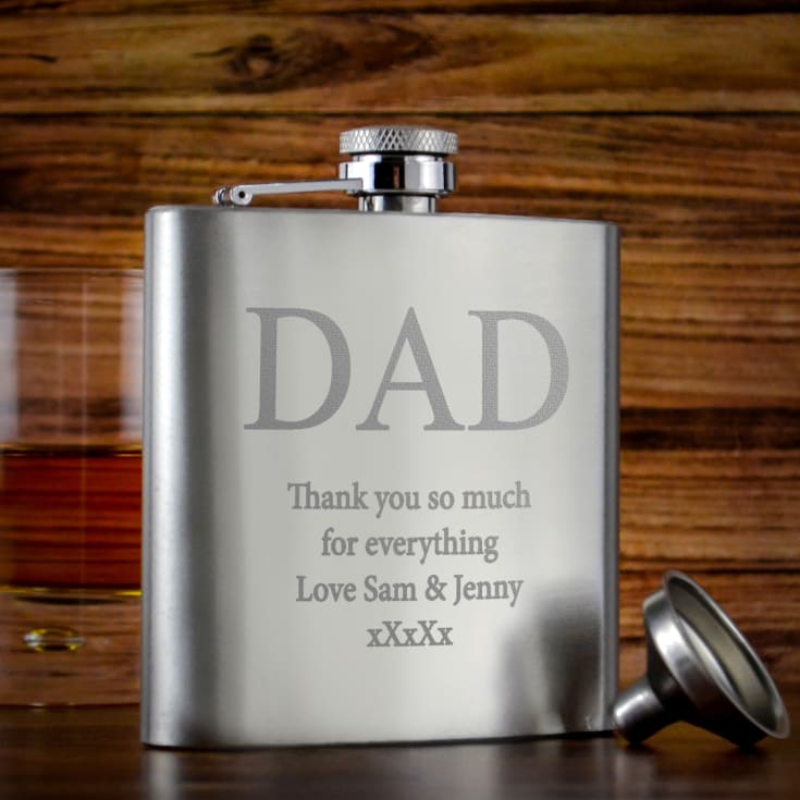 The Gift Experience Men's Personalised Brushed Stainless Steel Dad Hip Flask | Gifts For Parents |