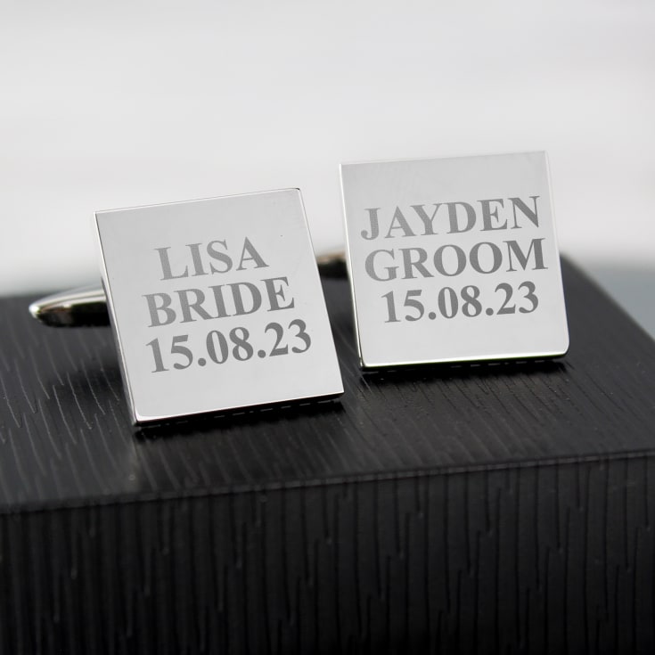 Personalised Silver Plated Bride And Groom Cufflinks product image