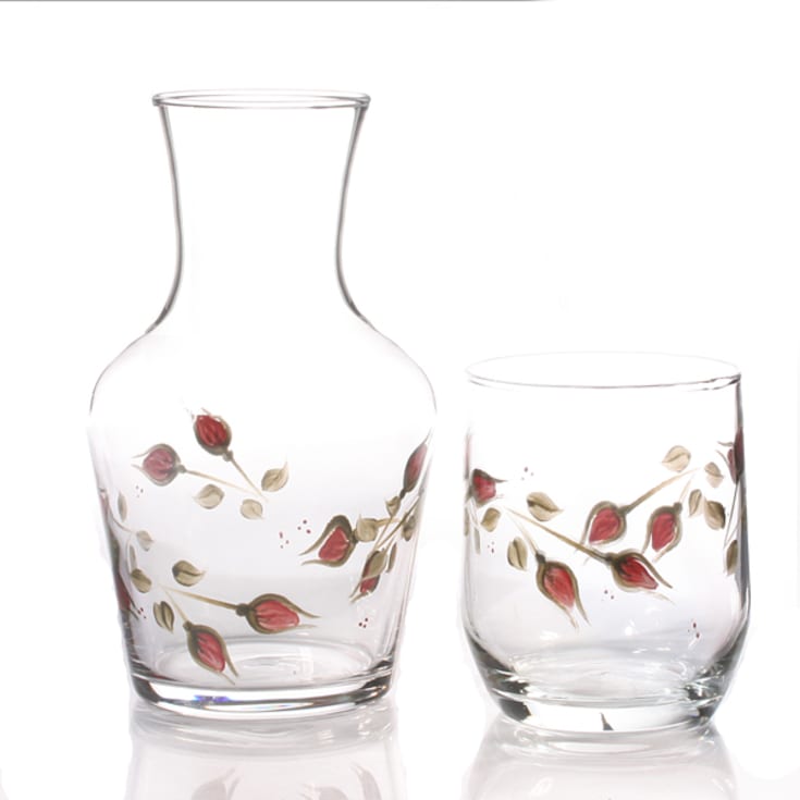 The Gift Experience Red/Green Hand Painted Carafe Set - Rosebud | Grandma Gifts