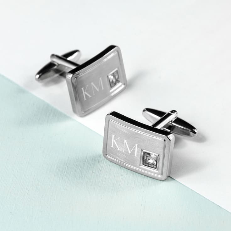 The Gift Experience Silver Personalised Brushed Cufflinks With Crystal