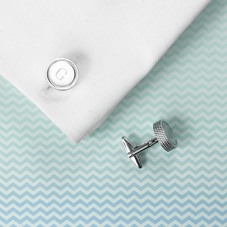Personalised Round Rhodium Plated Cufflinks product image