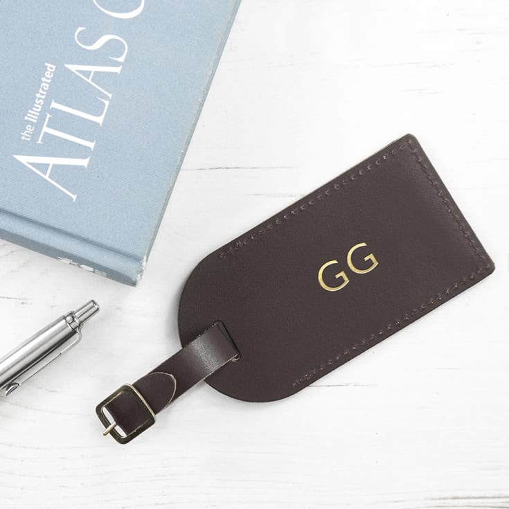Personalised Brown Foiled Leather Luggage Tag product image