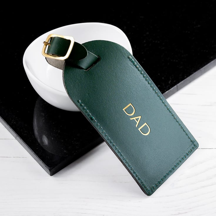 Personalised Dark Green Foiled Leather Luggage Tag product image