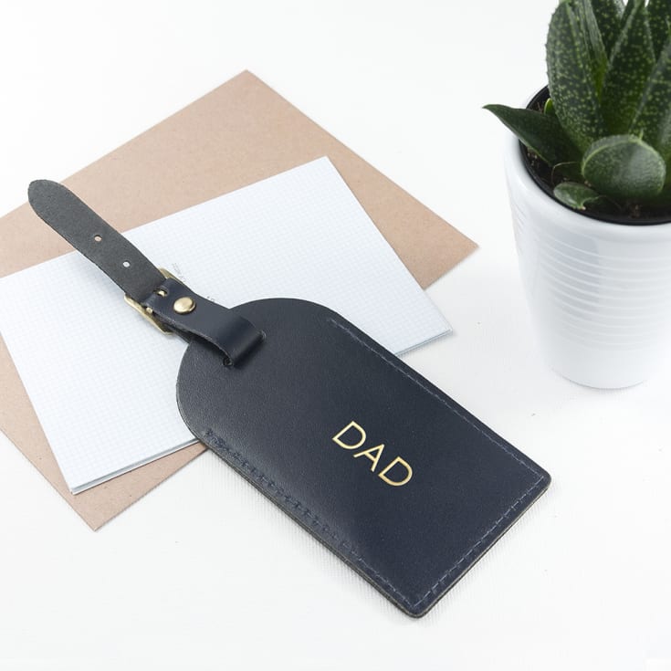 Personalised Navy Foiled Leather Luggage Tag product image