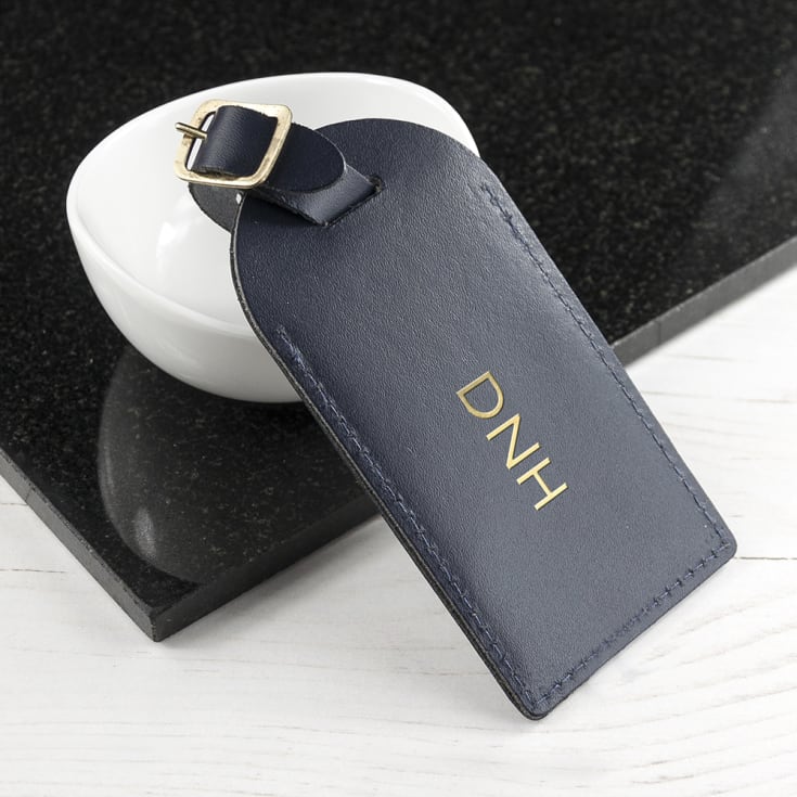 Personalised Navy Foiled Leather Luggage Tag product image