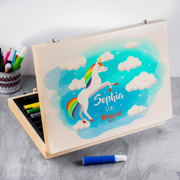 The Gift Experience Red Personalised Rainbow Unicorn Colouring In Set