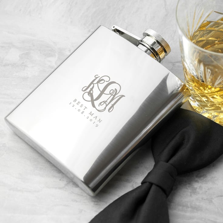 The Gift Experience Monogrammed 6Oz Hip Flask For Best Man