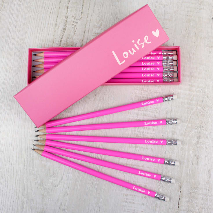 The Gift Experience Pink Personalised Heart Box And 12 Hb Pencils