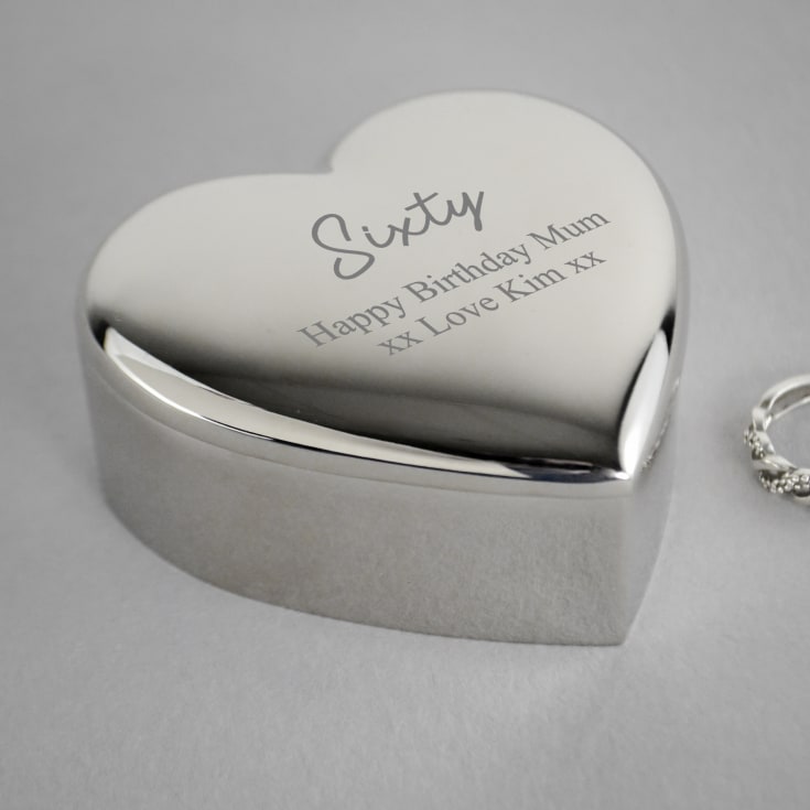 The Gift Experience Silver Personalised Plated 60Th Birthday Heart Trinket Box
