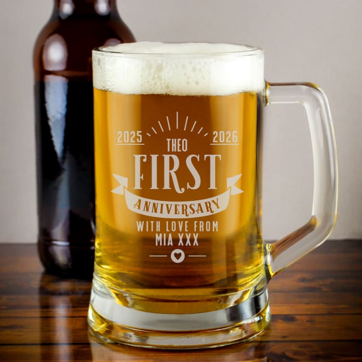 The Gift Experience Silver Personalised 1St Anniversary Glass Tankard