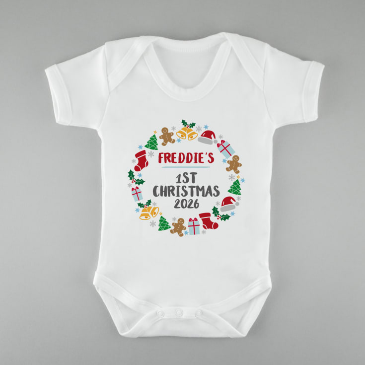 Personalised 1st Christmas Baby Grow Wreath Design product image