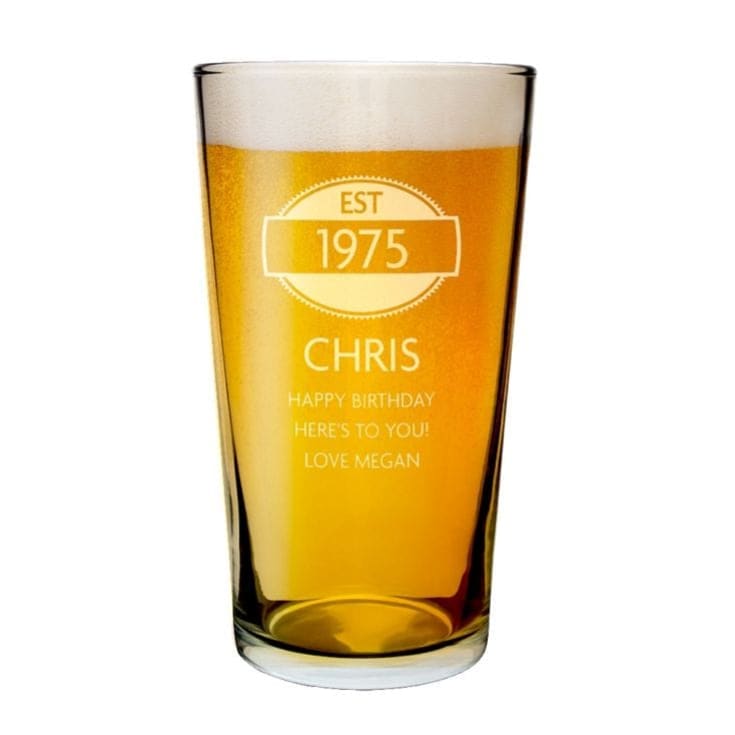 The Gift Experience Established Year Personalised Pint Glass Anniversary Gifts For Him