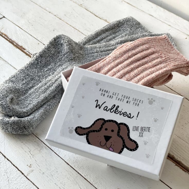 The Gift Experience Men's Dark Personalised Dog Walking Socks - Set Of 2 Anniversary Gifts For Him