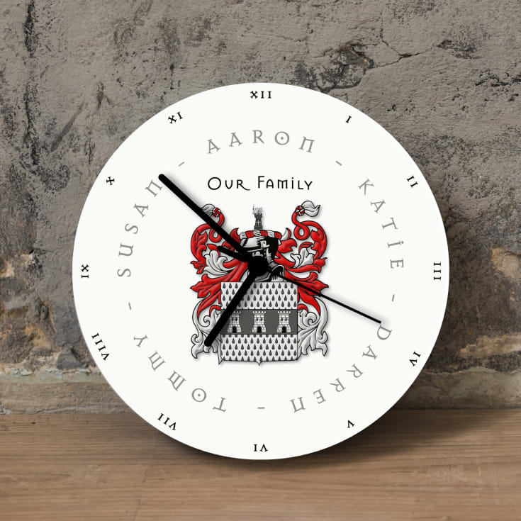 The Gift Experience White Personalised Coat Of Arms Clock Anniversary Gifts For Him