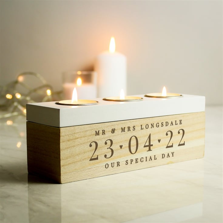 The Gift Experience Light Personalised Large Date Triple Tea Box Anniversary Gifts For Him