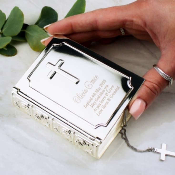 The Gift Experience Blue Personalised Bible Trinket Box
