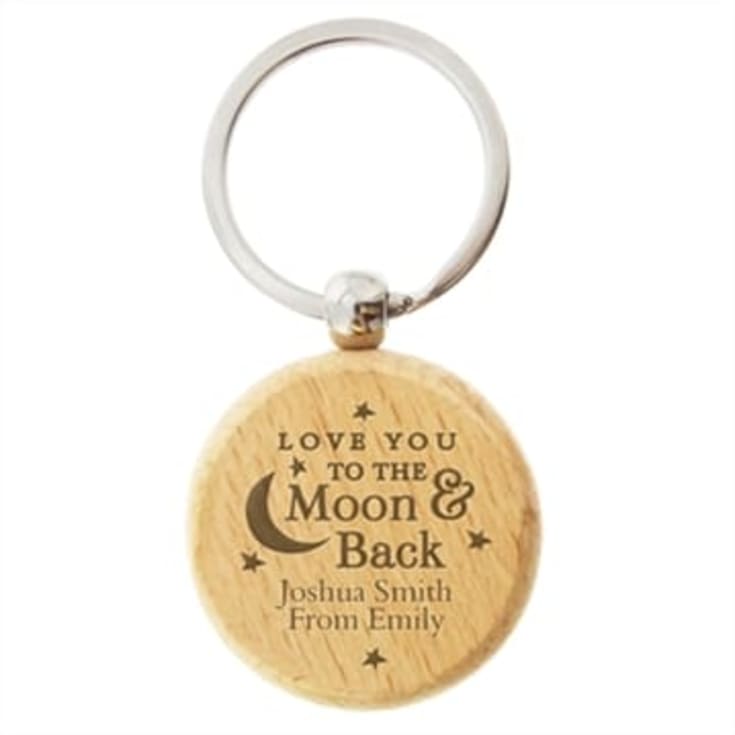 Personalised Moon & Back Wooden Keyring product image