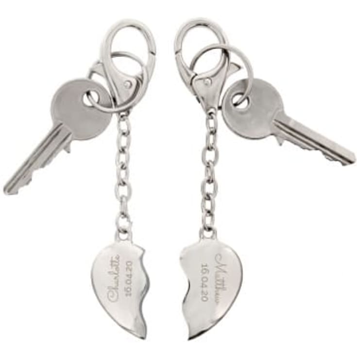 Personalised Engraved Joined Heart Keyring Set product image